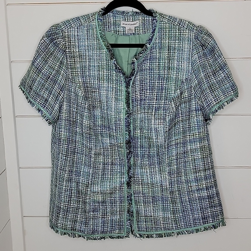 Jessica London size 16 green and blue tweed blazer